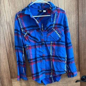 BDG: Women’s Flannel Blue and Red Plaid Button-Up Shirt